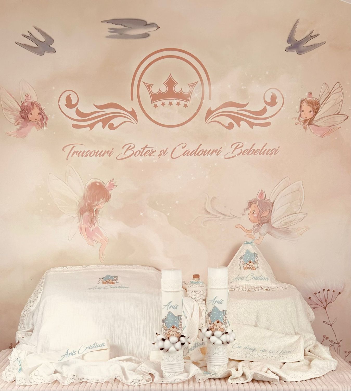 Trusou Botez Muselina Urs cu Stea set biserica Premium