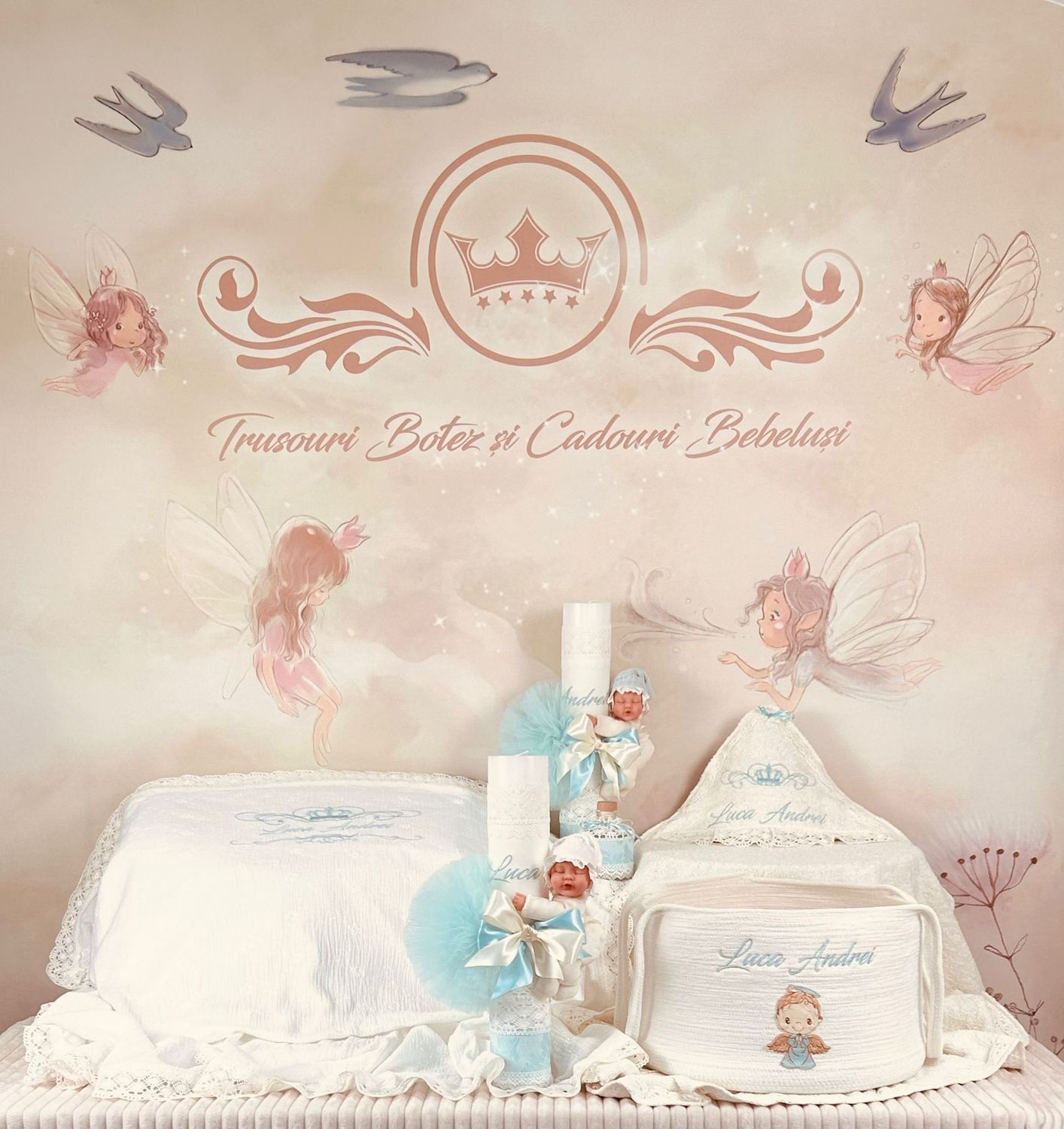Trusou Botez Muselina Regal Aqua set biserica Premium
