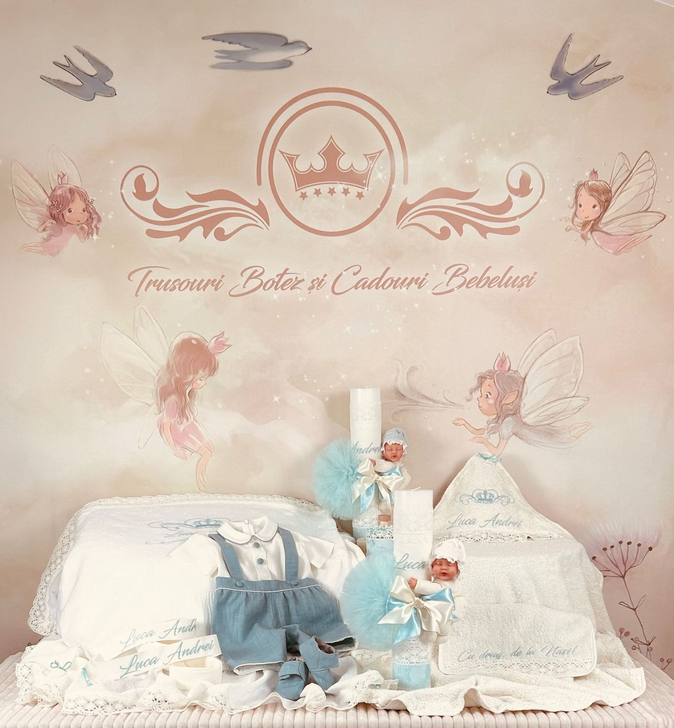Trusou Botez Muselina Regal Aqua set biserica Premium