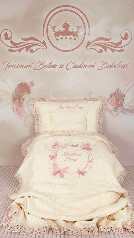 Set Cadou Botez Muselina Fluturi