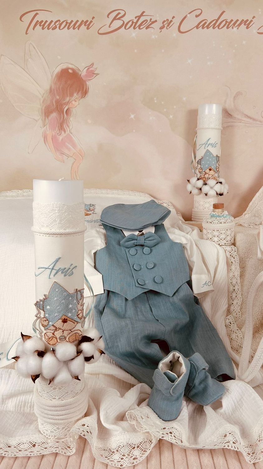 Trusou Botez Muselina Urs cu Stea set biserica Premium