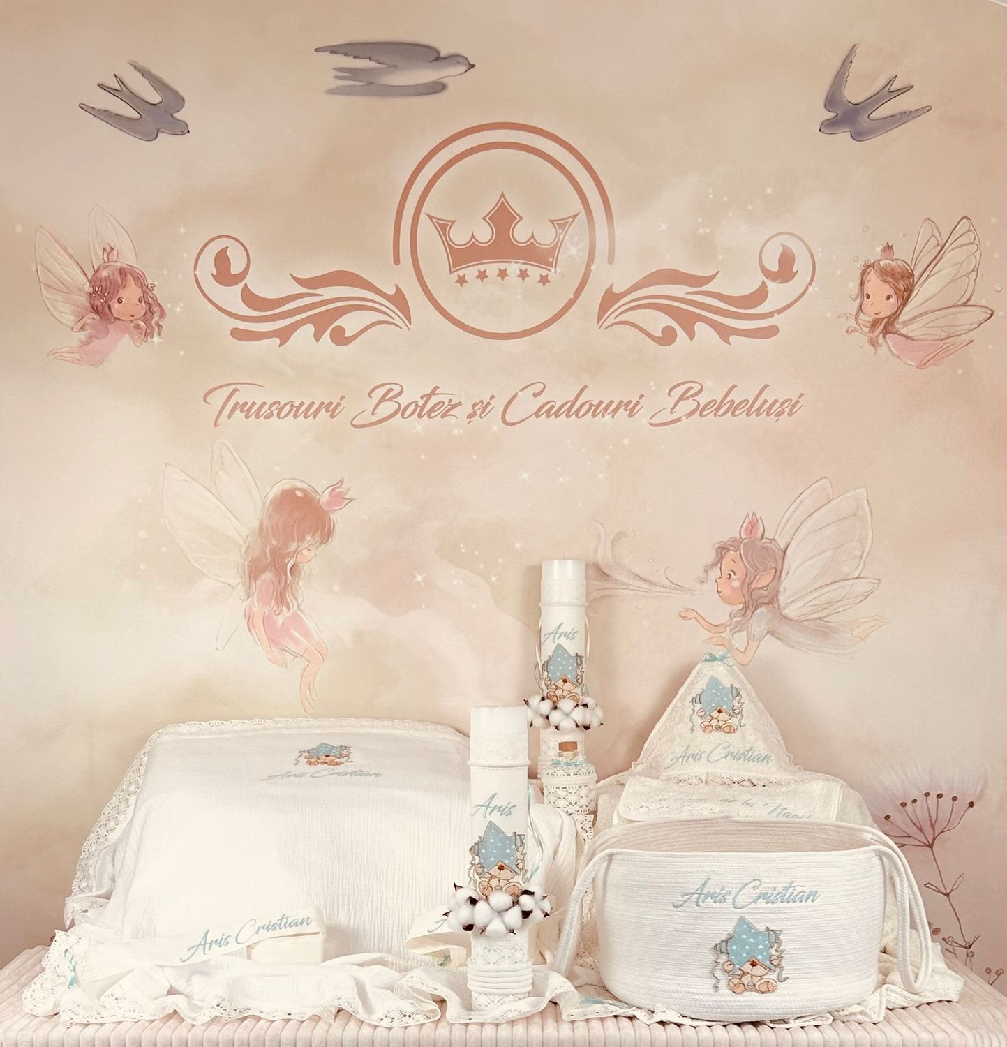 Trusou Botez Muselina Urs cu Stea set biserica Premium