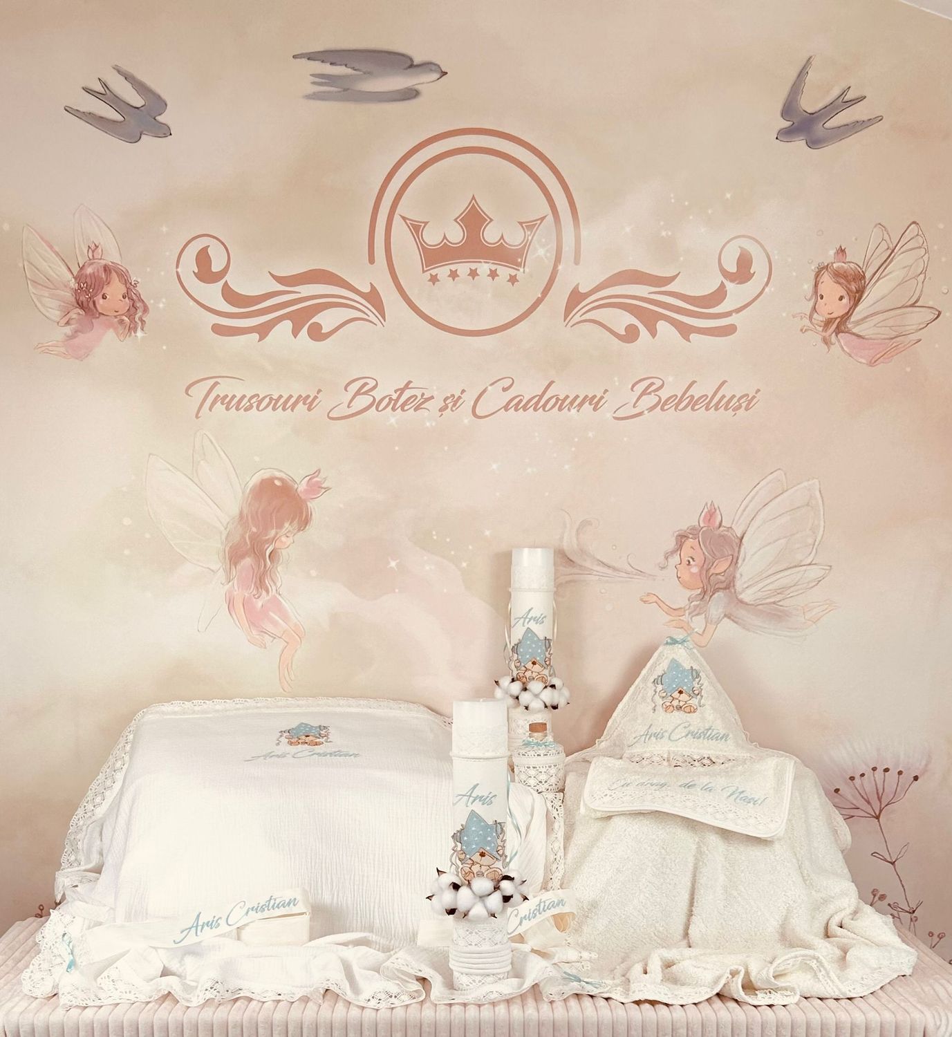Trusou Botez Muselina Urs cu Stea set biserica Premium