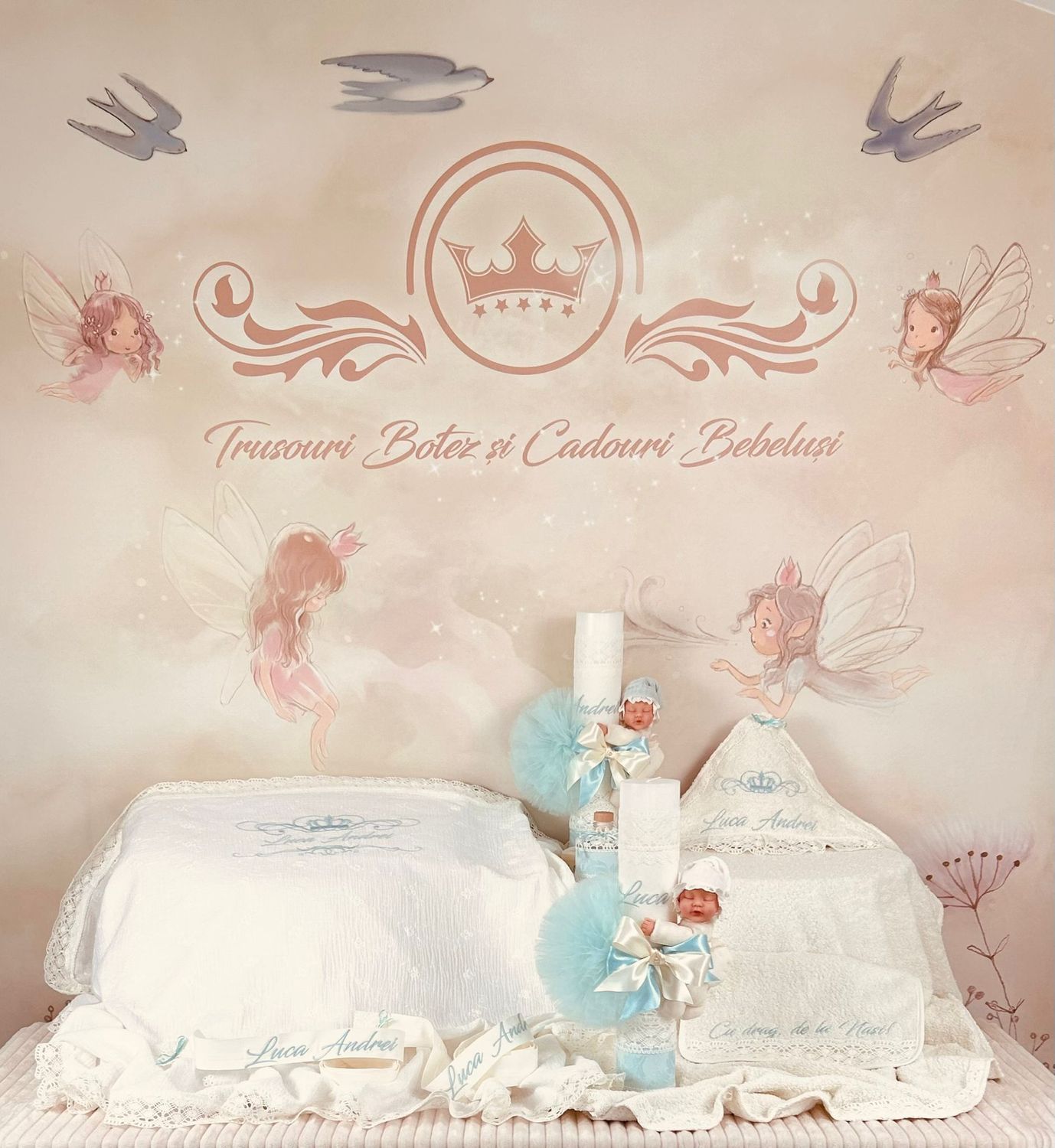Trusou Botez Muselina Regal Aqua set biserica Premium