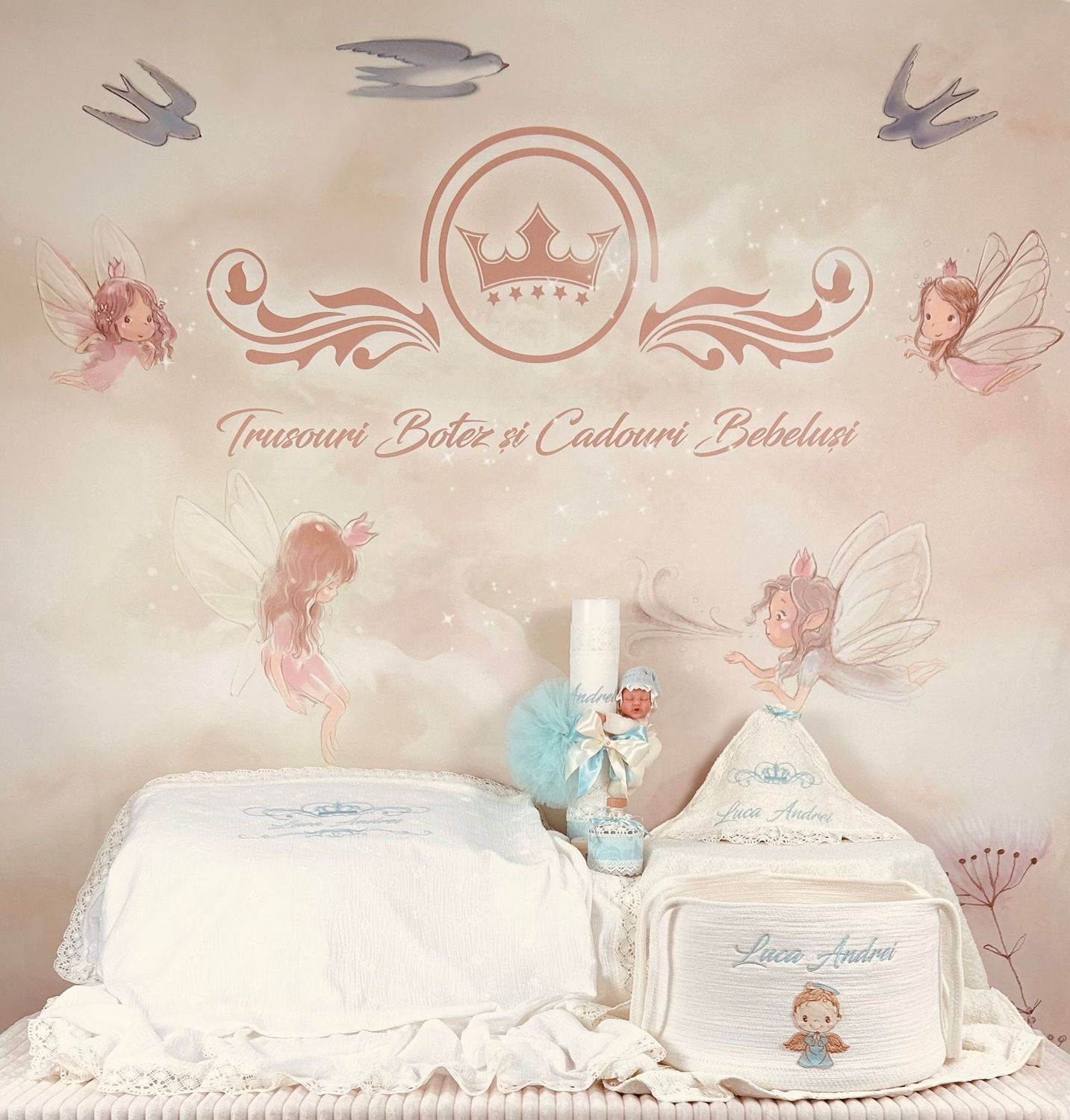 Trusou Botez Muselina Regal Aqua set biserica Premium