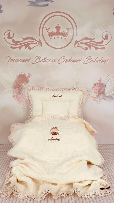 Set Cadou Botez Muselina Ingeras