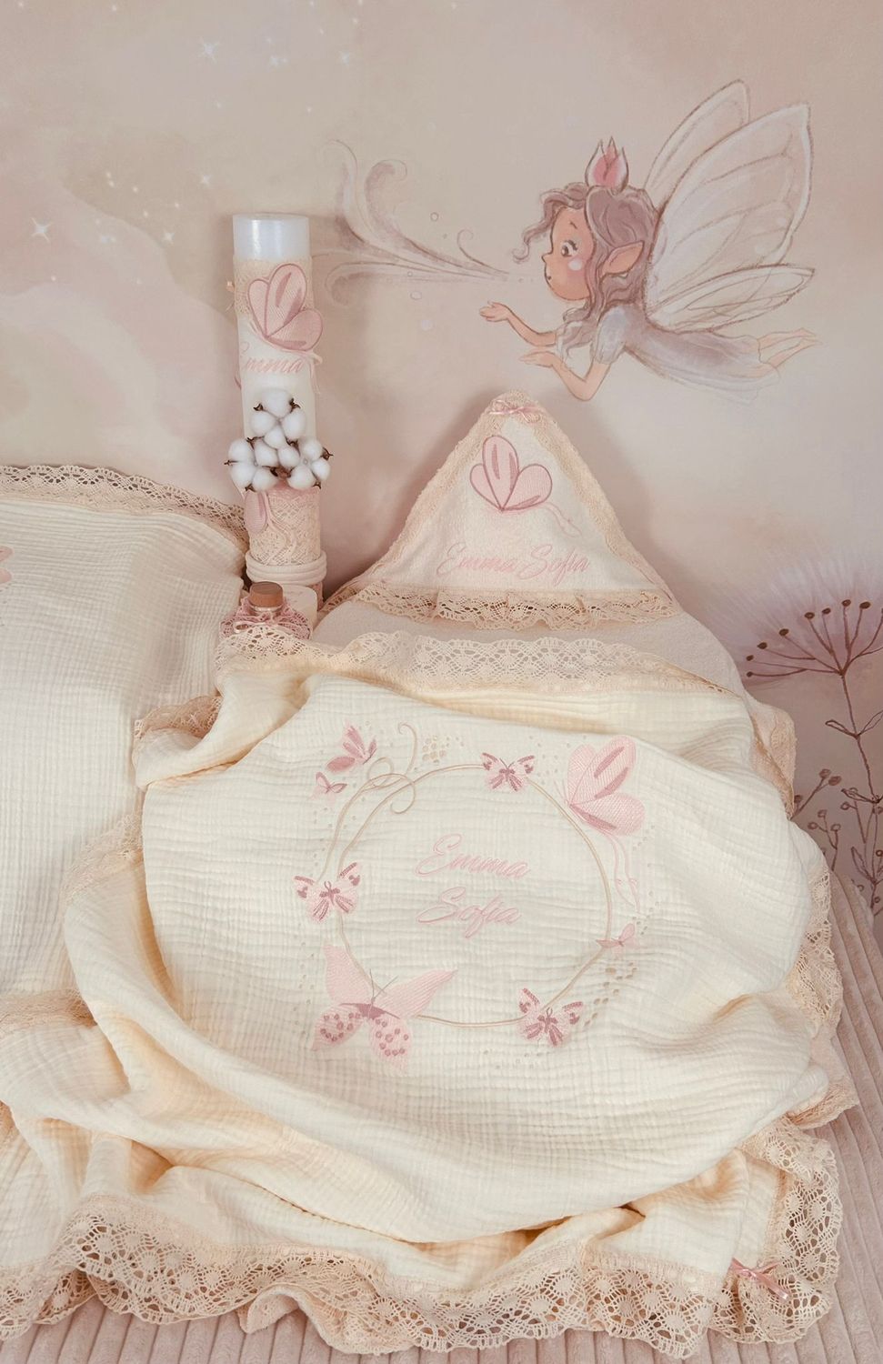 Trusou Botez Muselina Fluturi Emma - Set Biserica Premium