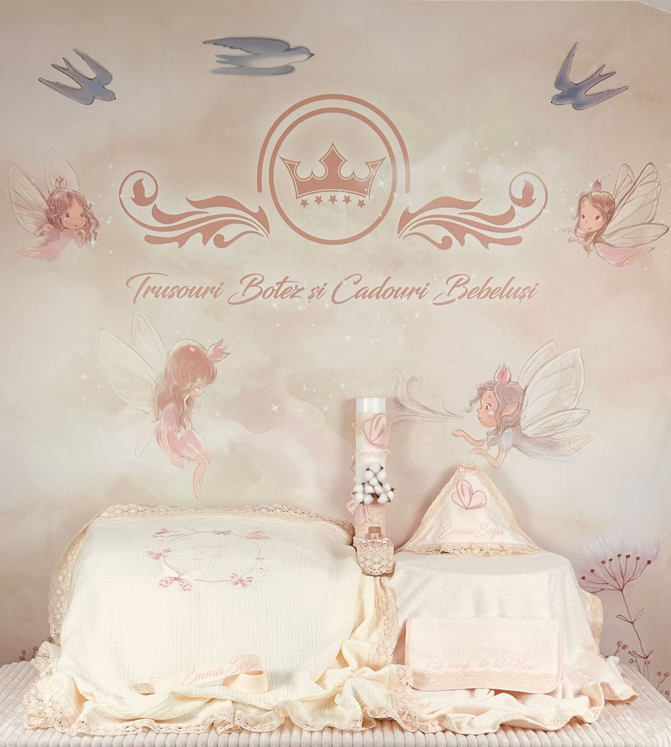 Trusou Botez Muselina Fluturi Emma - Set Biserica Premium