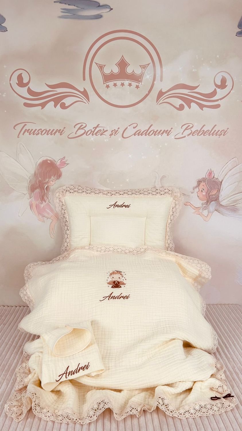 Set Cadou Botez Muselina Ingeras