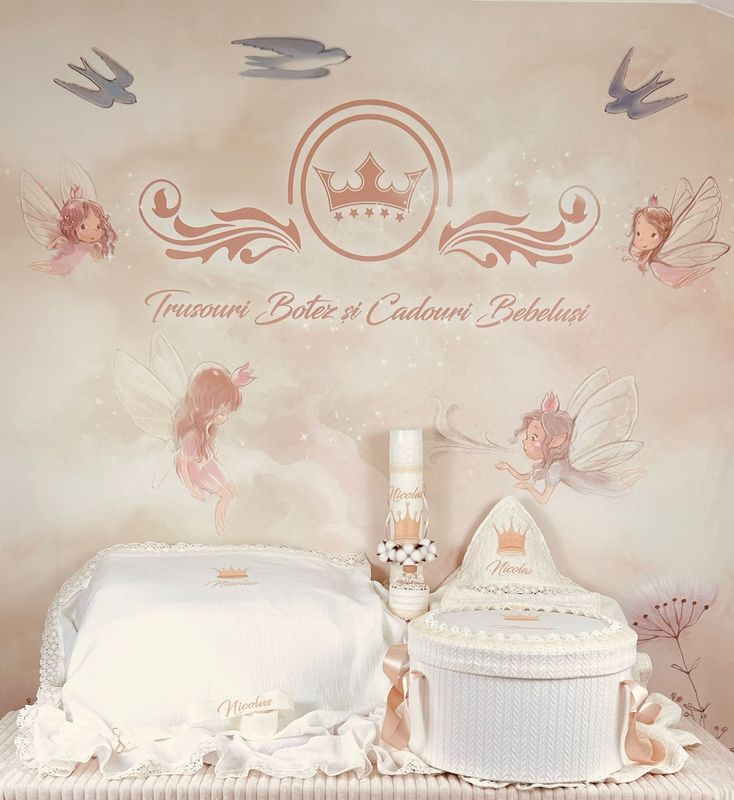 Trusou Botez Personalizat Muselina Regal All Ivory - Set Biserica