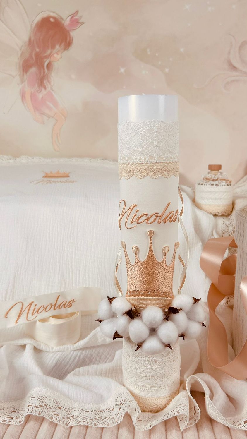 Trusou Botez Personalizat Muselina Regal All Ivory - Set Biserica