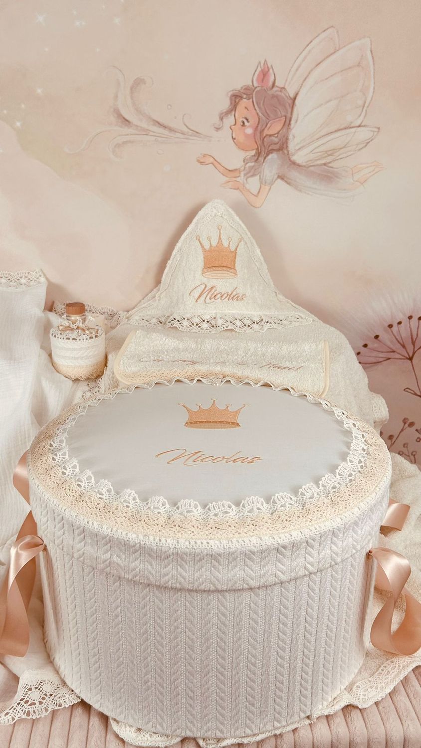 Trusou Botez Personalizat Muselina Regal All Ivory - Set Biserica