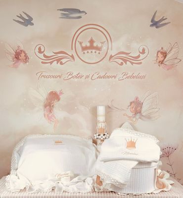 Trusou Botez Personalizat Muselina Regal All Ivory - Set Biserica