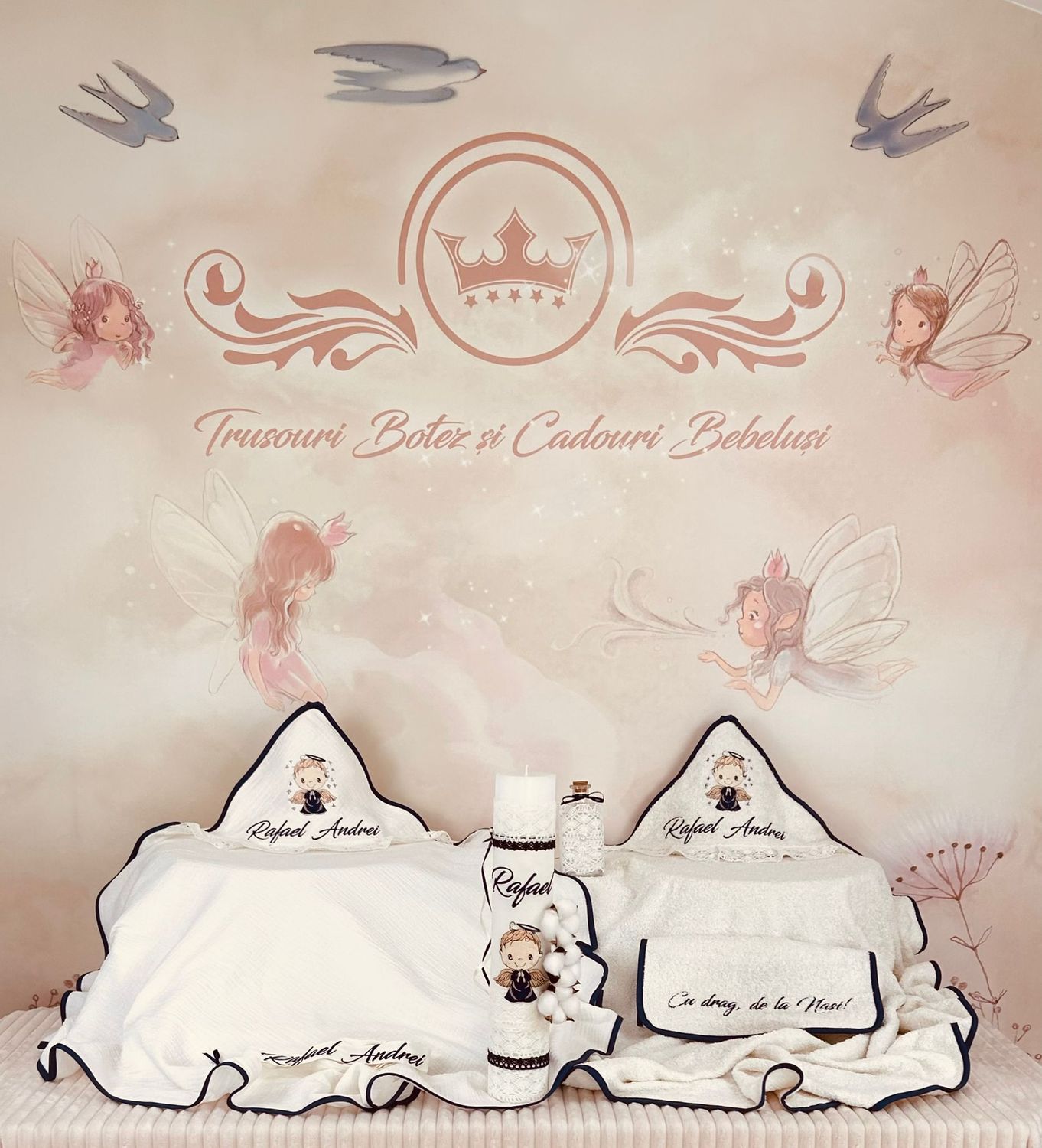 Trusou Botez din MUSELINA Ingeras Bleumarin - Set Biserica