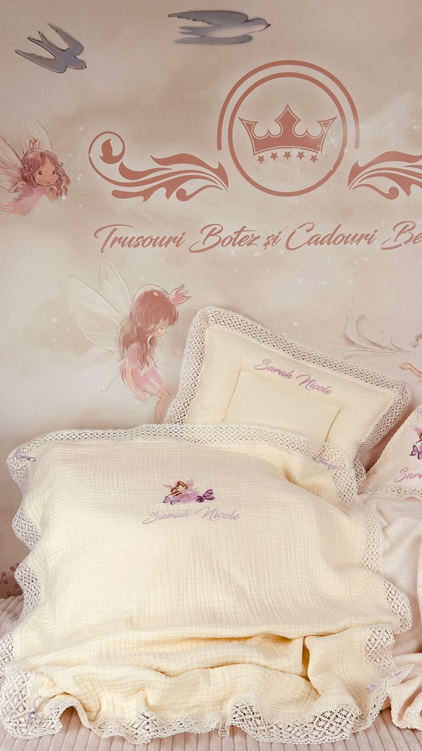Cos Cadou Botez Muselina Zana Fluturas lila