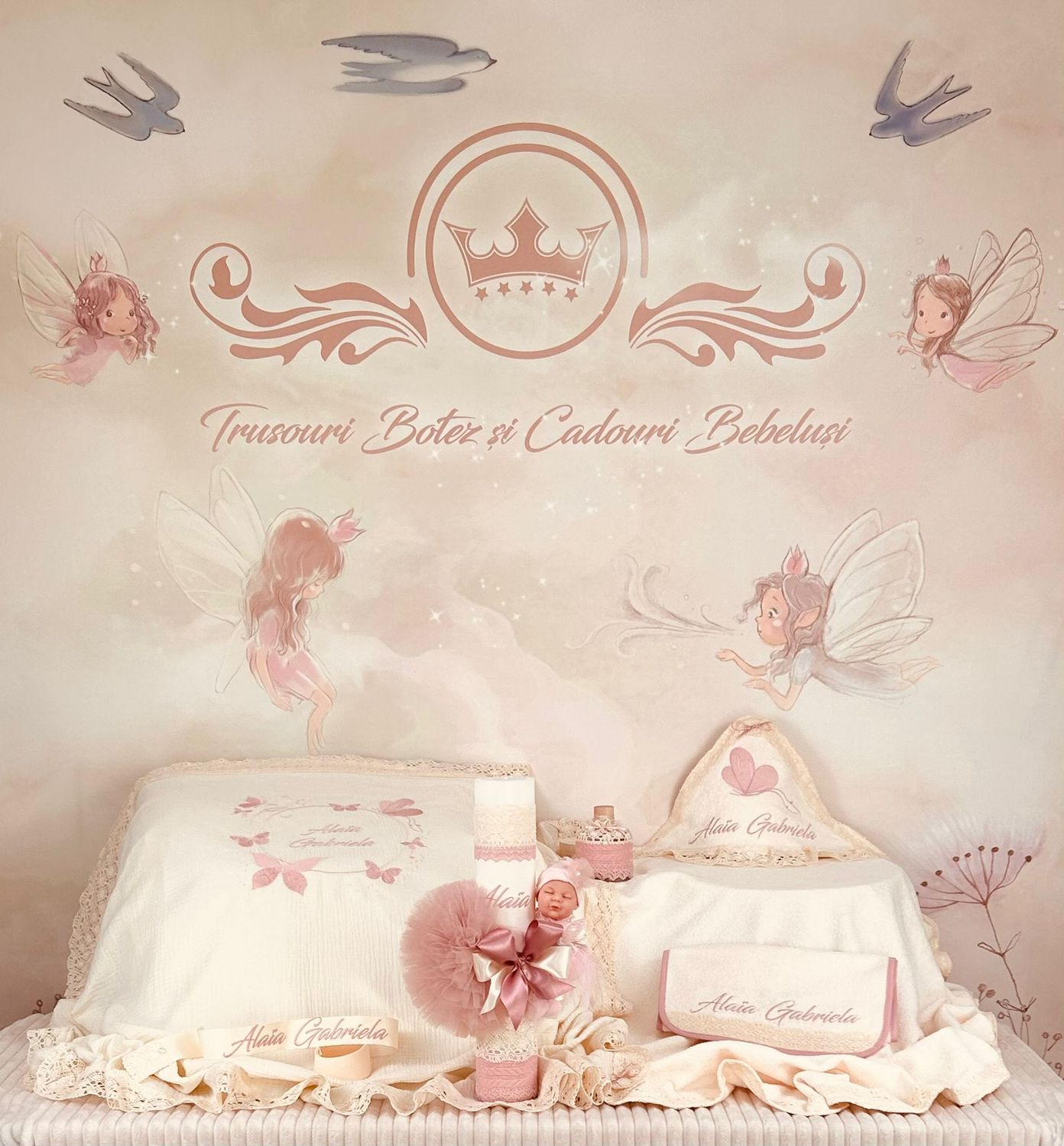 Trusou Muselina Botez Fluturi Alai - Set Biserica Premium