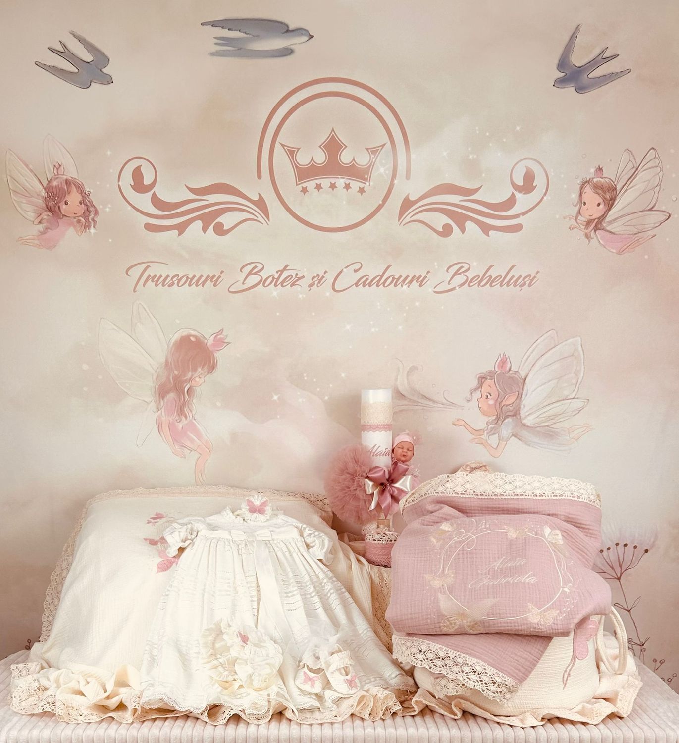 Trusou Muselina Botez Fluturi Alai - Set Biserica Premium