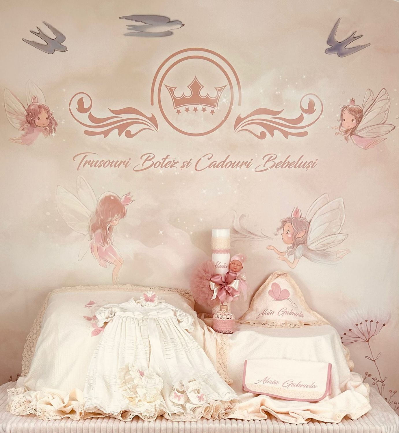 Trusou Muselina Botez Fluturi Alai - Set Biserica Premium