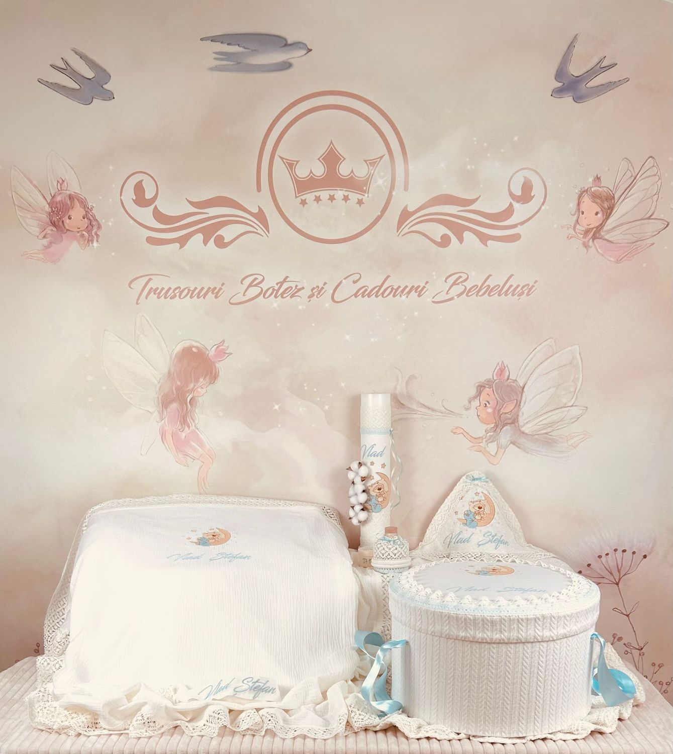 Trusou Botez Muselina Urs pe Luna - Set Biserica
