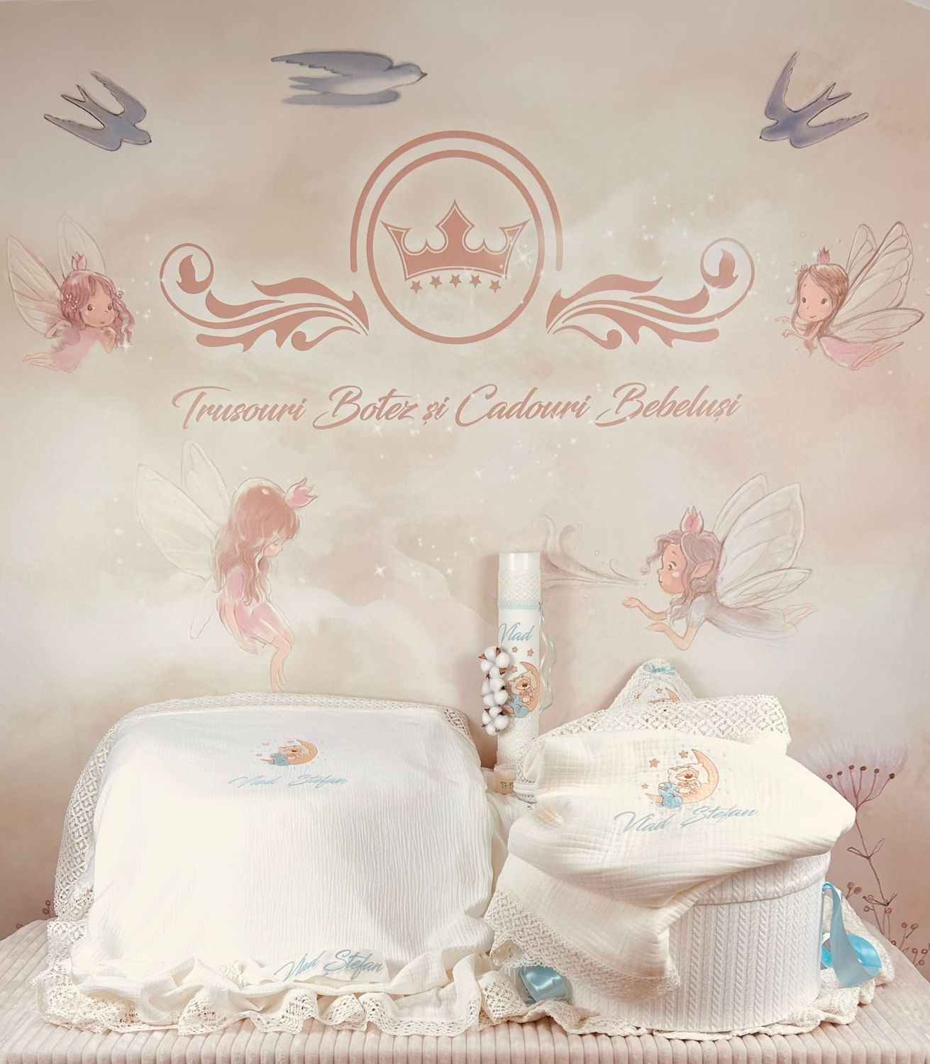 Trusou Botez Muselina Urs pe Luna - Set Biserica