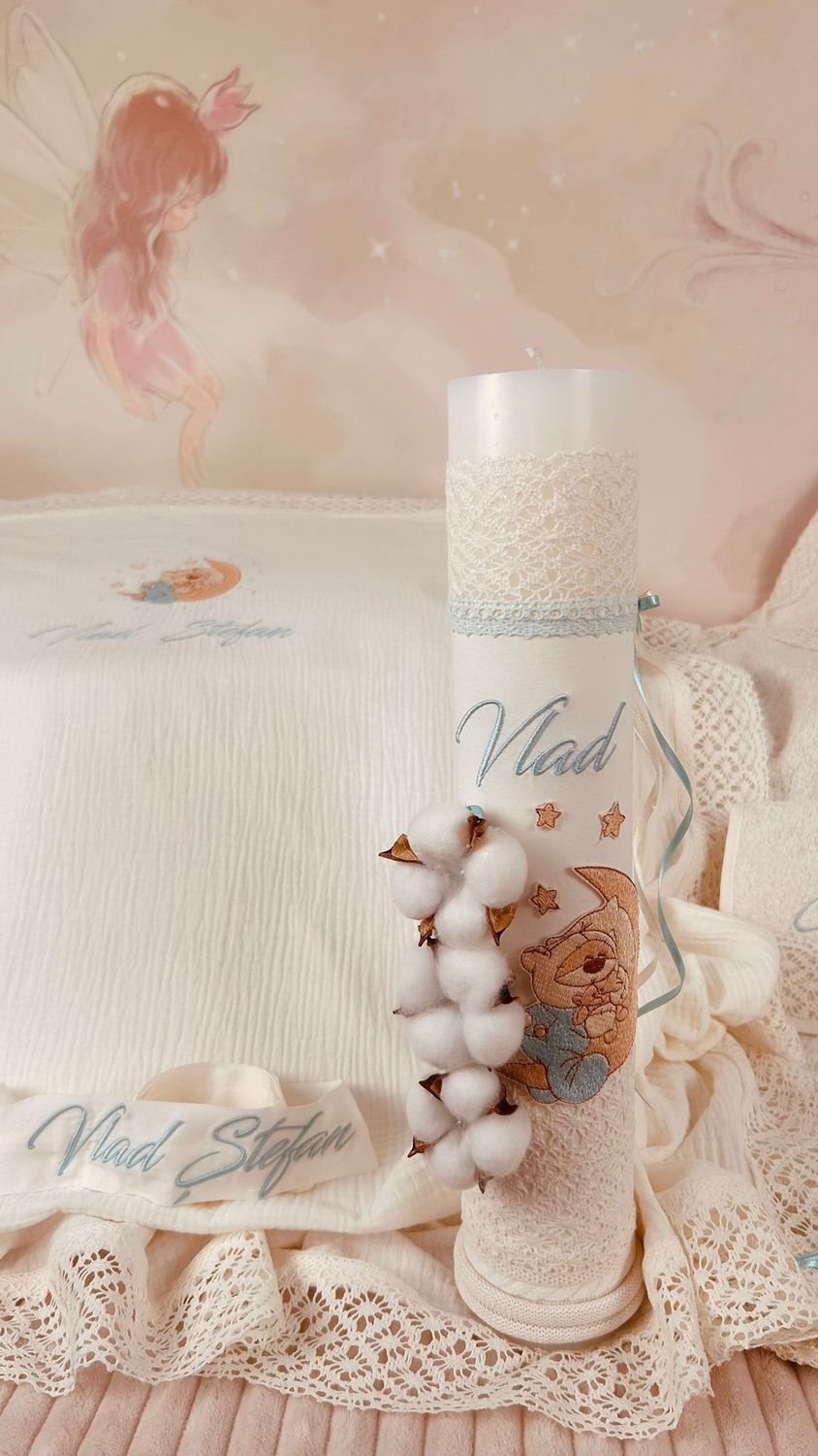Trusou Botez Muselina Urs pe Luna - Set Biserica