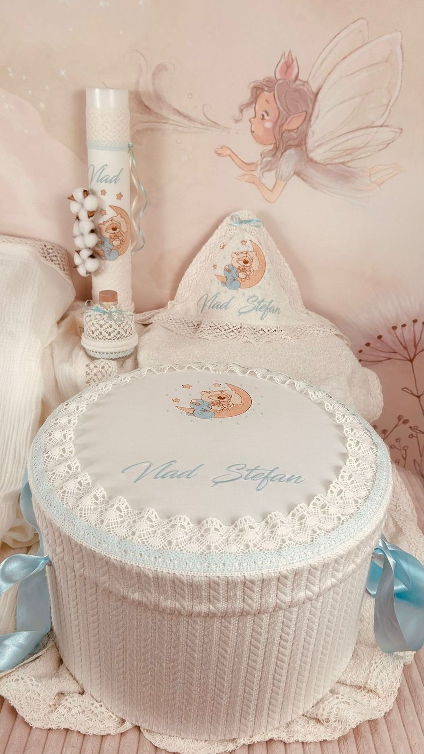 Trusou Botez Muselina Urs pe Luna - Set Biserica