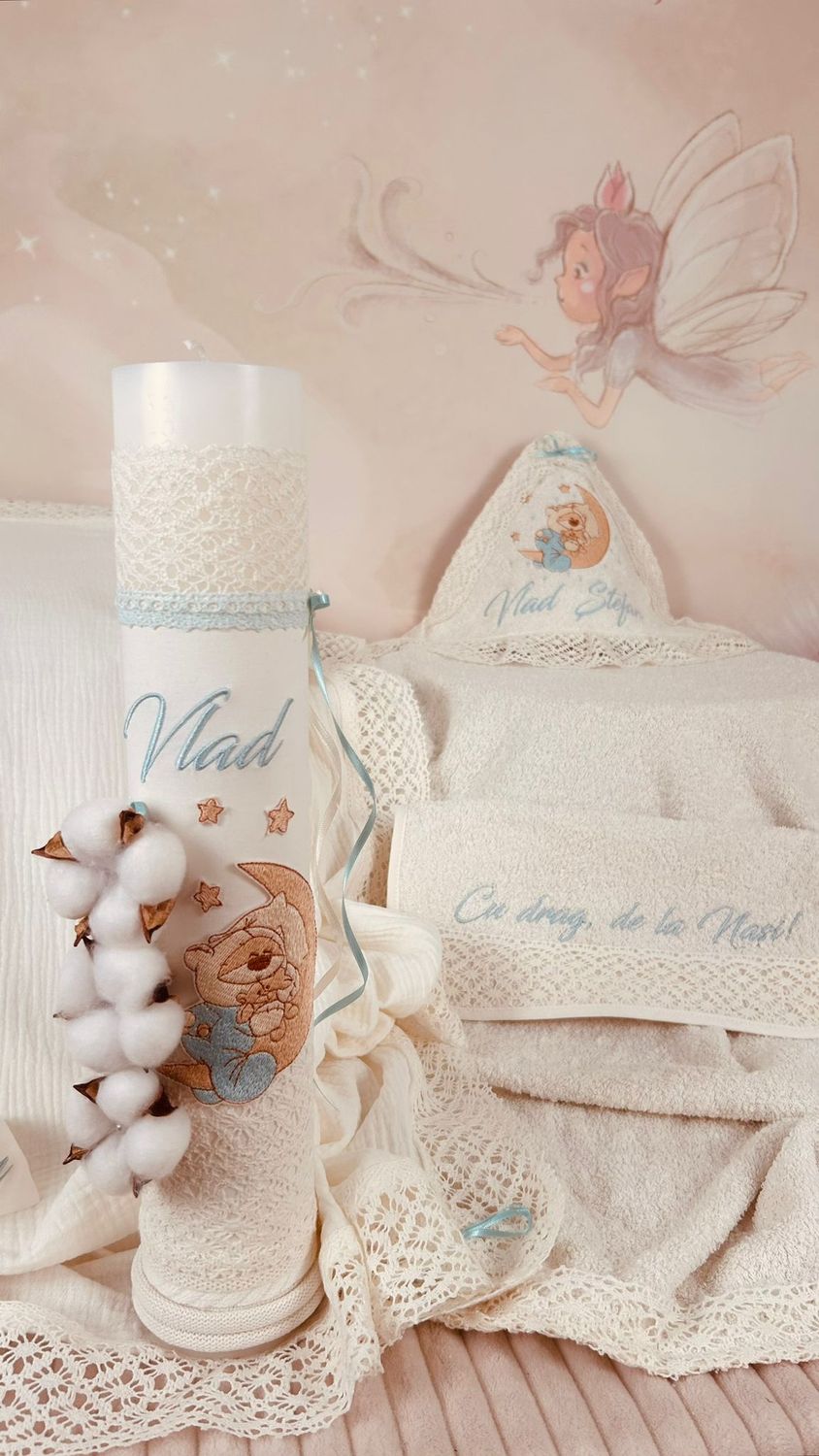 Trusou Botez Muselina Urs pe Luna - Set Biserica
