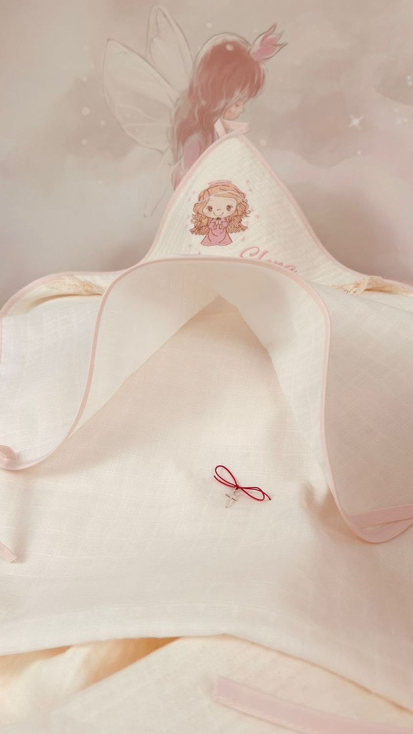 Trusou Muselina Bumbac si Fluturi roz - Set Biserica Personalizat