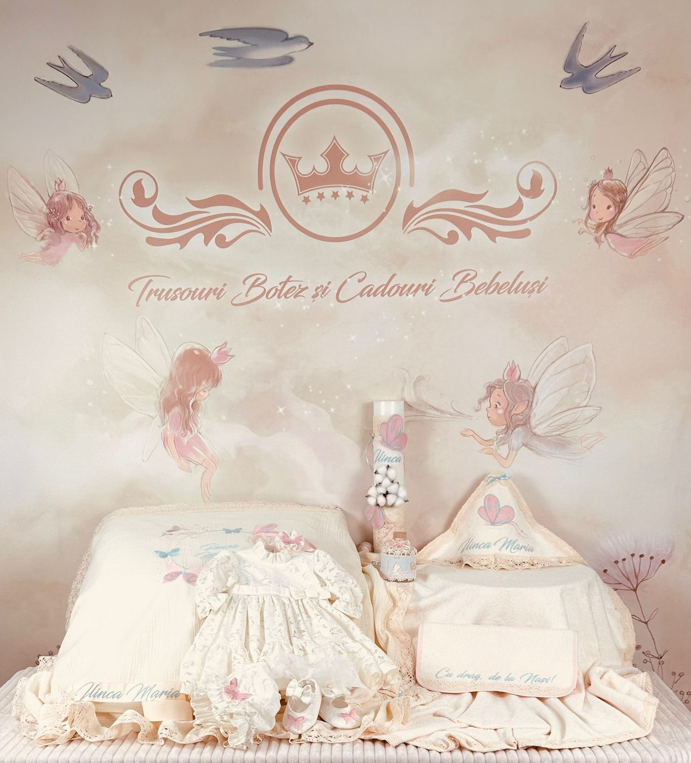 Trusou Botez Muselina Fluturi - Set Biserica Personalizat