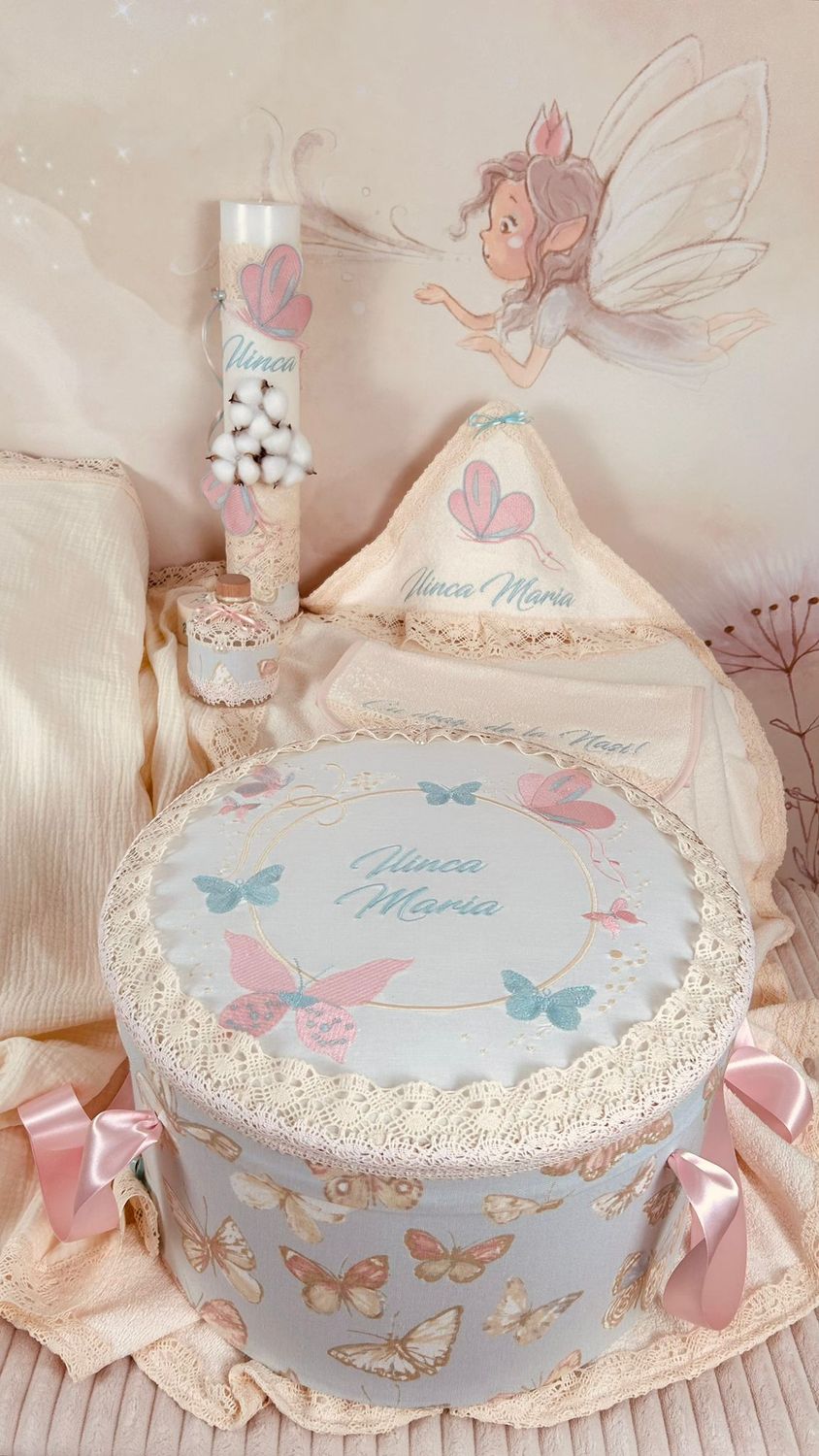 Trusou Botez Muselina Fluturi - Set Biserica Personalizat
