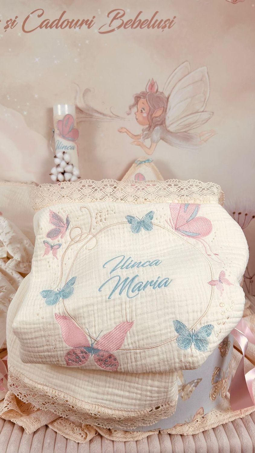 Trusou Botez Muselina Fluturi - Set Biserica Personalizat
