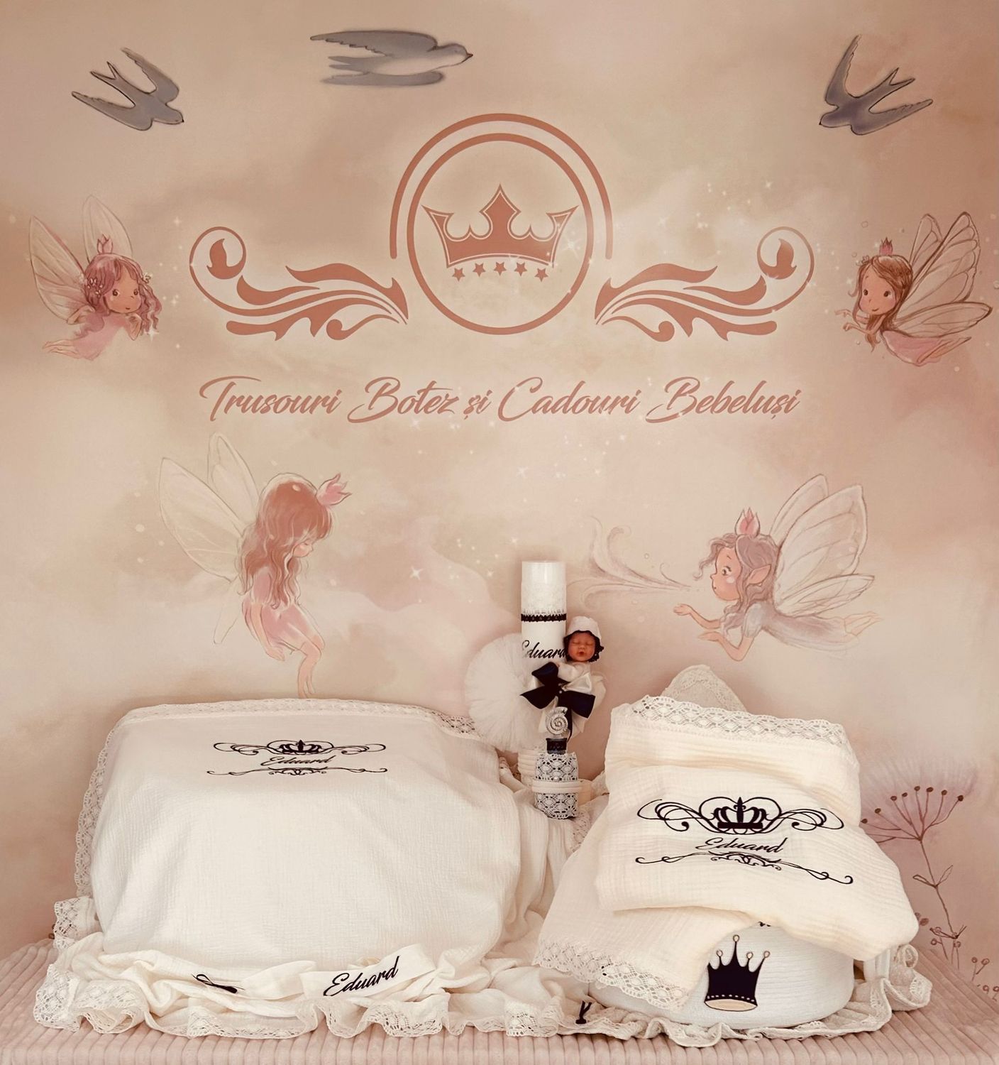Trusou Botez  Muselina Regal bleumarin - Set Personalizat