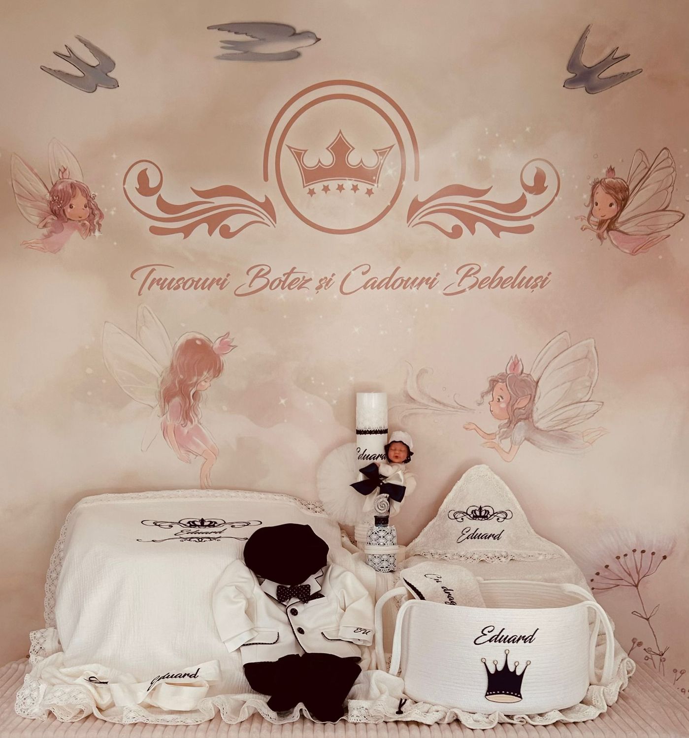 Trusou Botez  Muselina Regal bleumarin - Set Personalizat