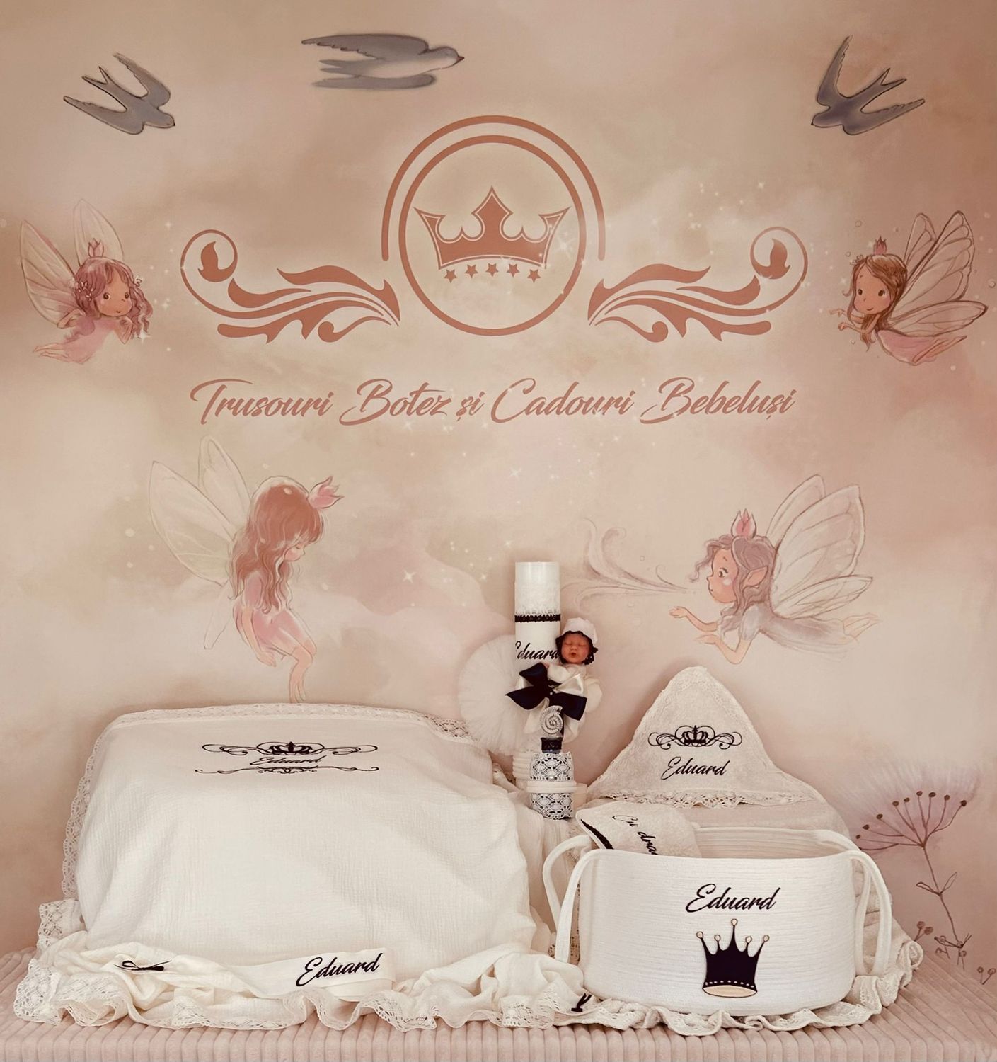 Trusou Botez  Muselina Regal bleumarin - Set Personalizat