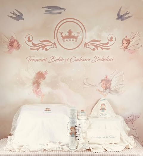 Trusou Botez Muselina Ingeras - Set Biserica Personalizat Premium