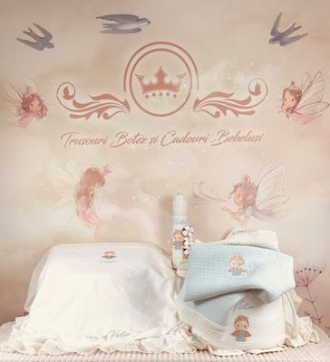 Trusou Botez Muselina Ingeras - Set Biserica Personalizat Premium