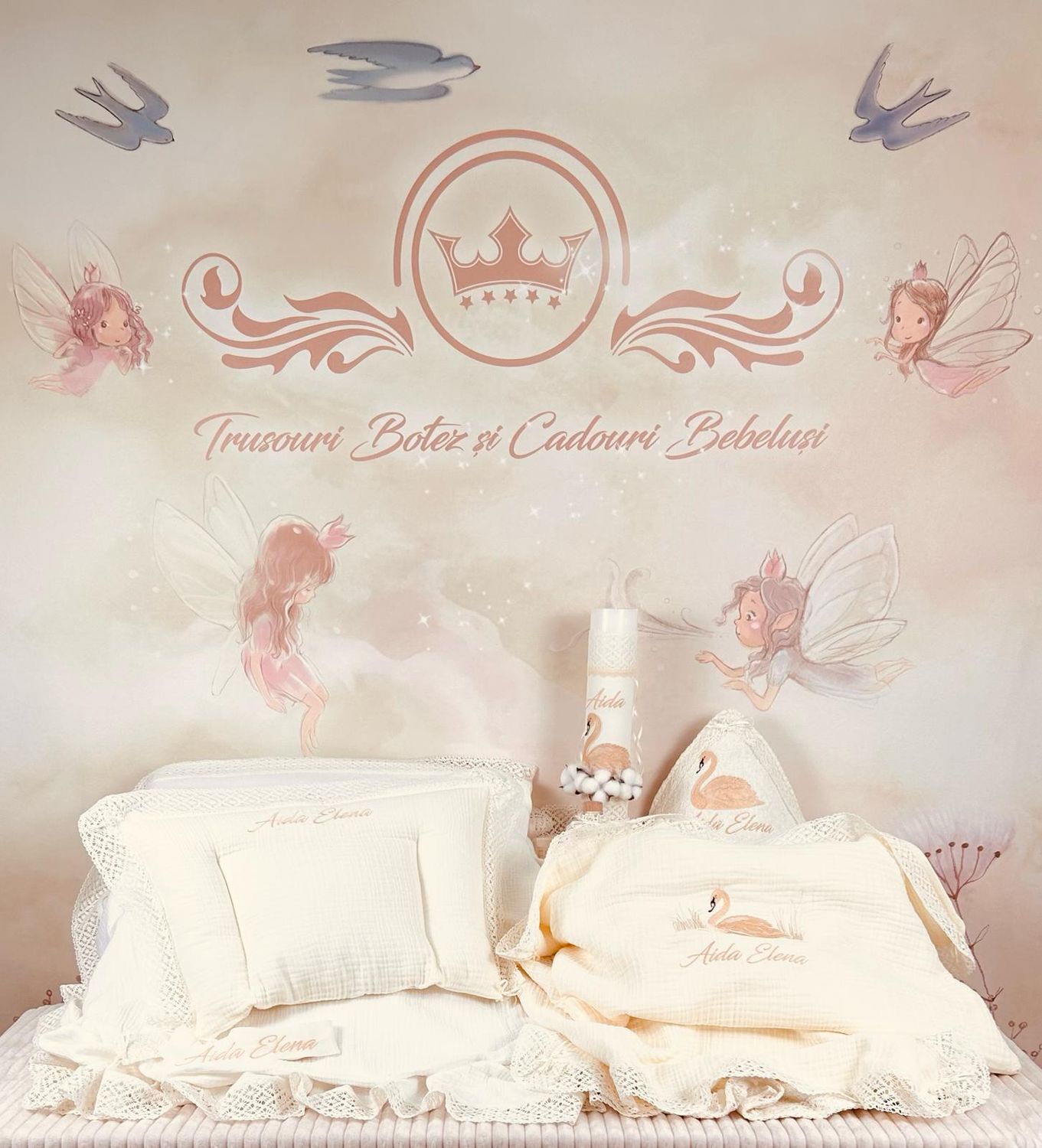 Trusouri Muselina Lebada All Ivory - Set Biserica Personalizat