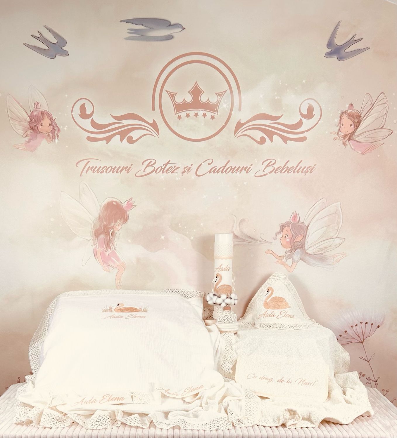 Trusouri Muselina Lebada All Ivory - Set Biserica Personalizat