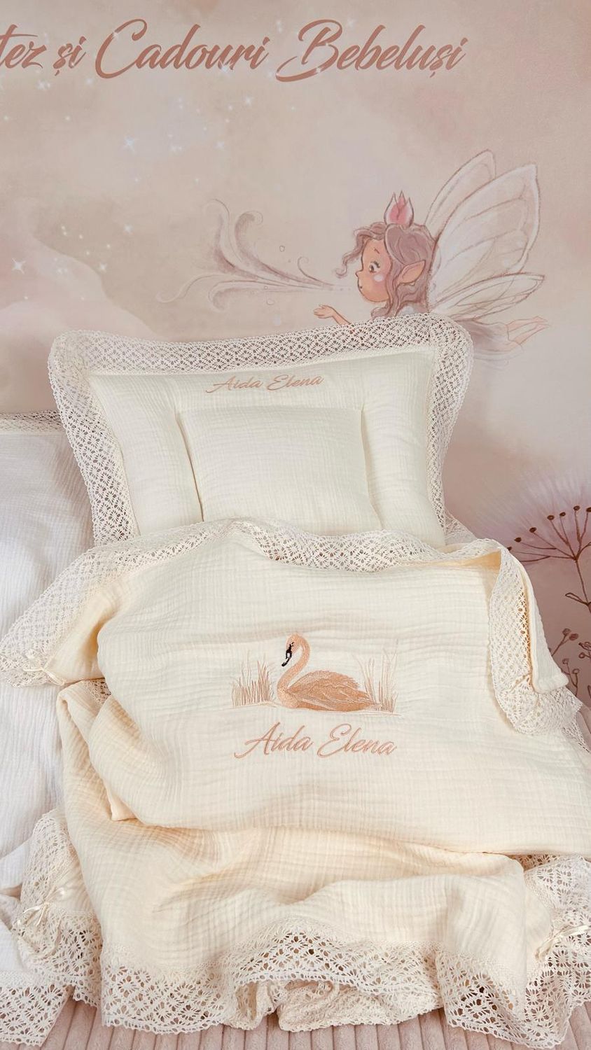 Trusouri Muselina Lebada All Ivory - Set Biserica Personalizat