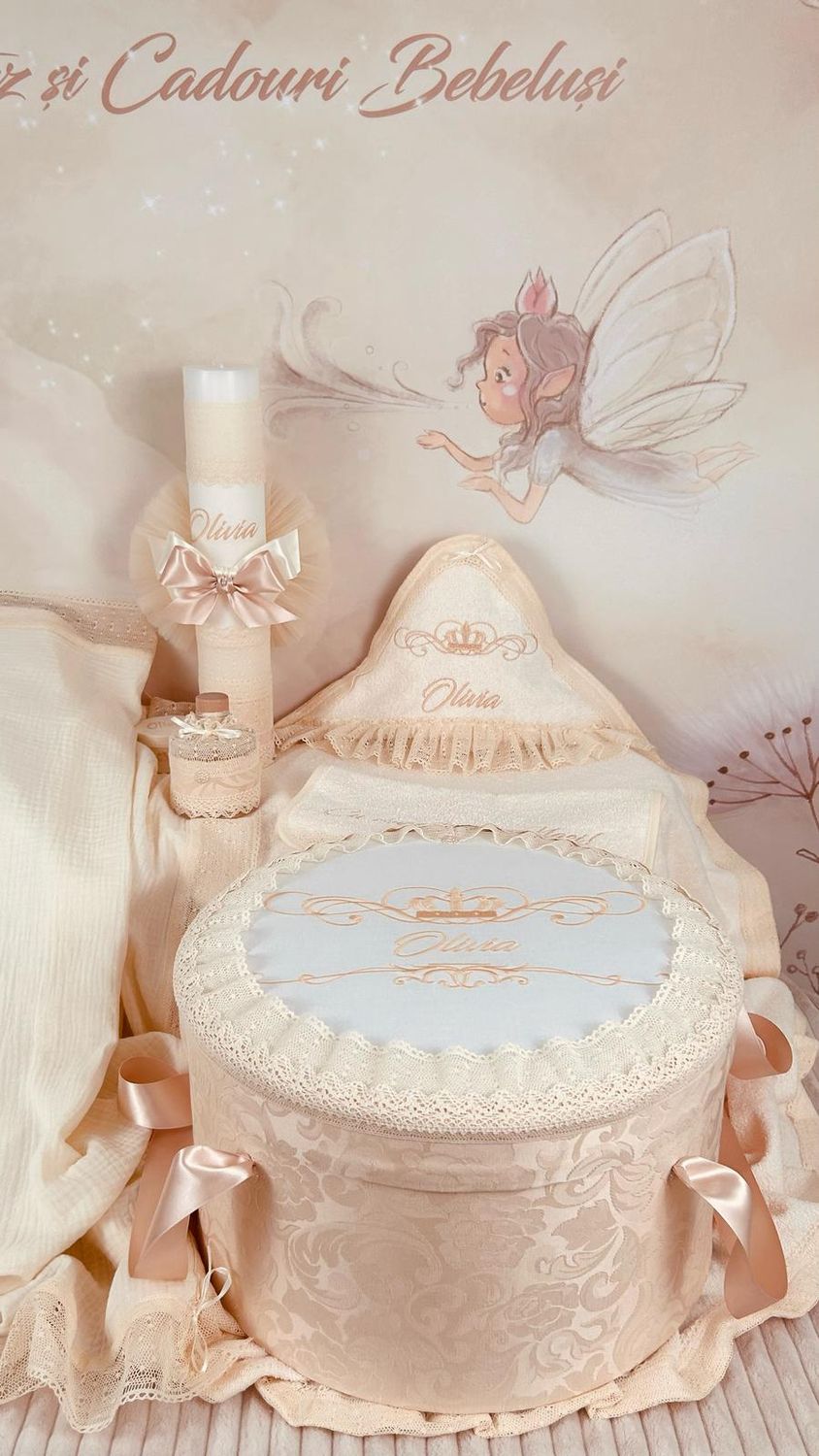 Trusou Botez Personalizat Muselina Regal Ivory nou - Set Biserica