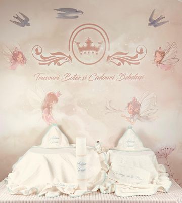 Trusou Botez din MUSELINA Aqua - Set Biserica