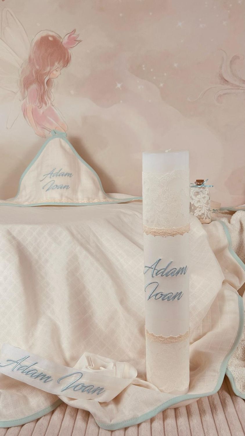 Trusou Botez din MUSELINA Aqua - Set Biserica