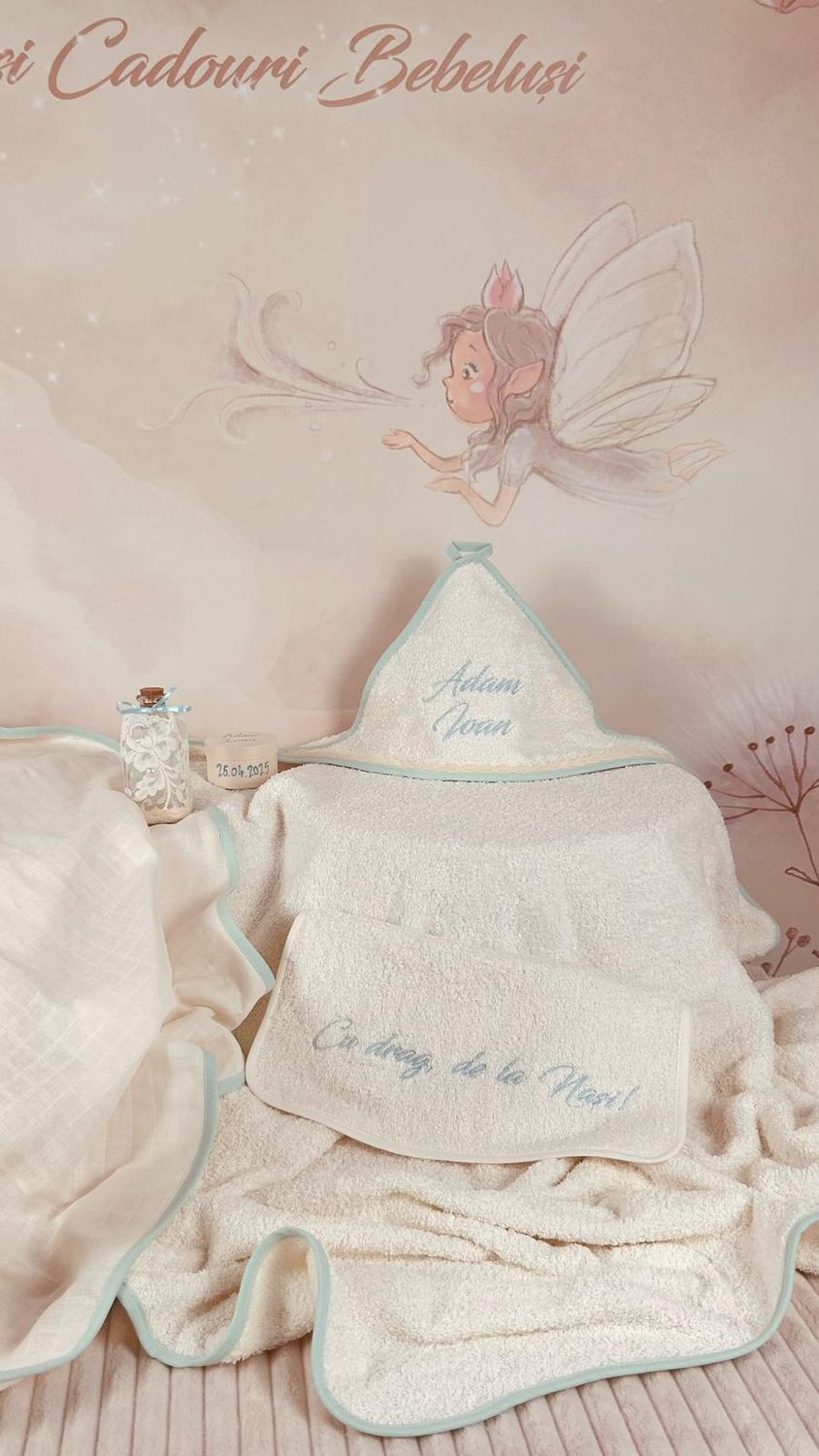 Trusou Botez din MUSELINA Aqua - Set Biserica