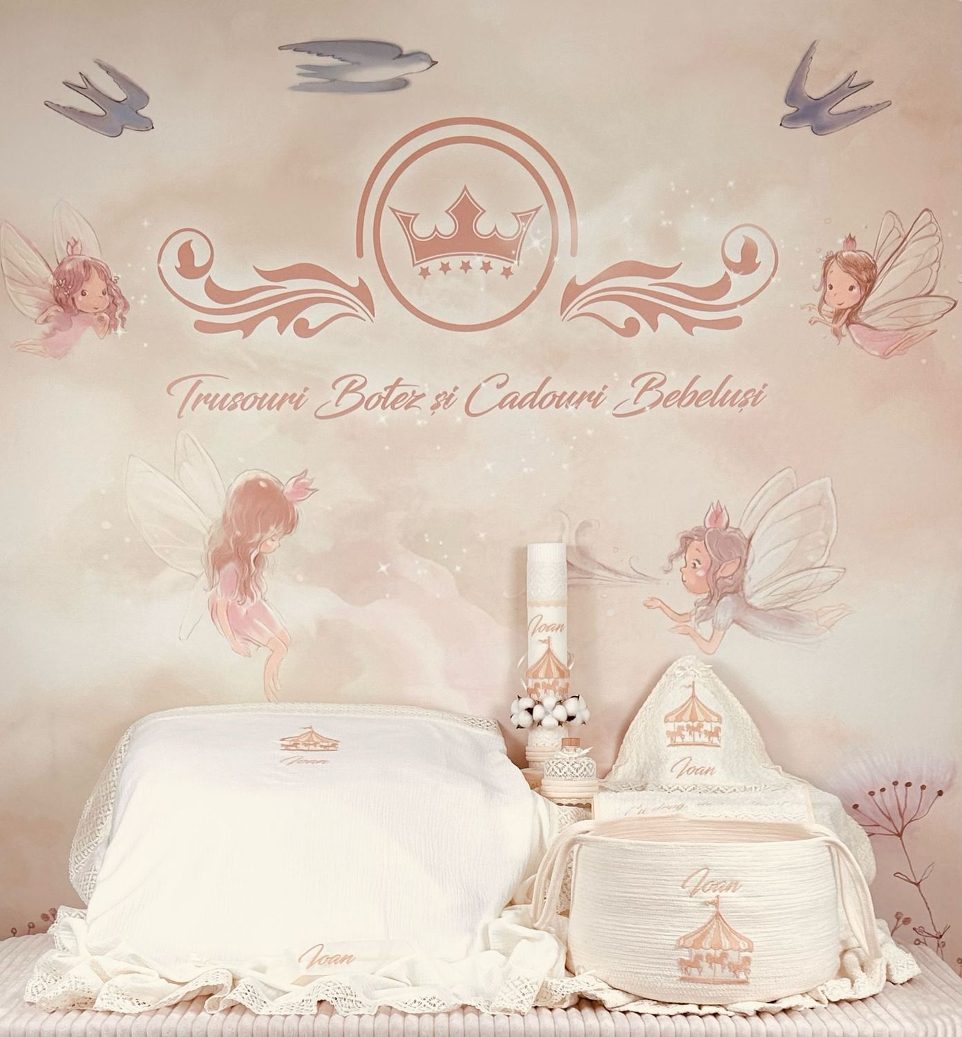Trusou Botez Muselina Carusel - set biserica personalizat