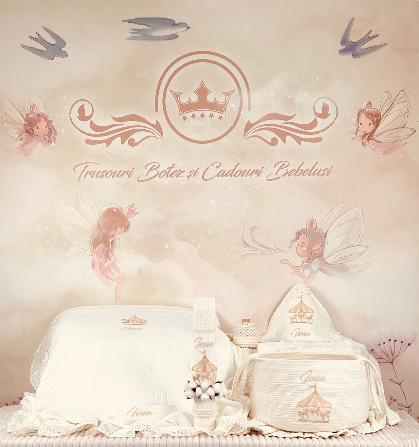 Trusou Botez Muselina Carusel - set biserica personalizat
