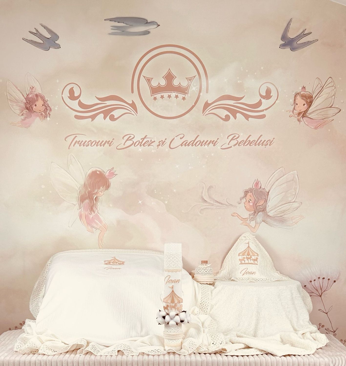 Trusou Botez Muselina Carusel - set biserica personalizat