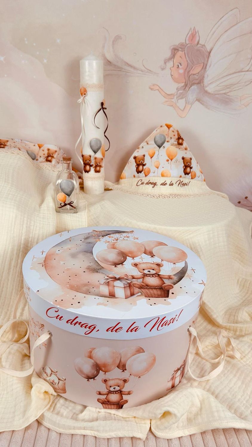 Trusou Botez Muselina Urs cu Baloane- Set Biserica