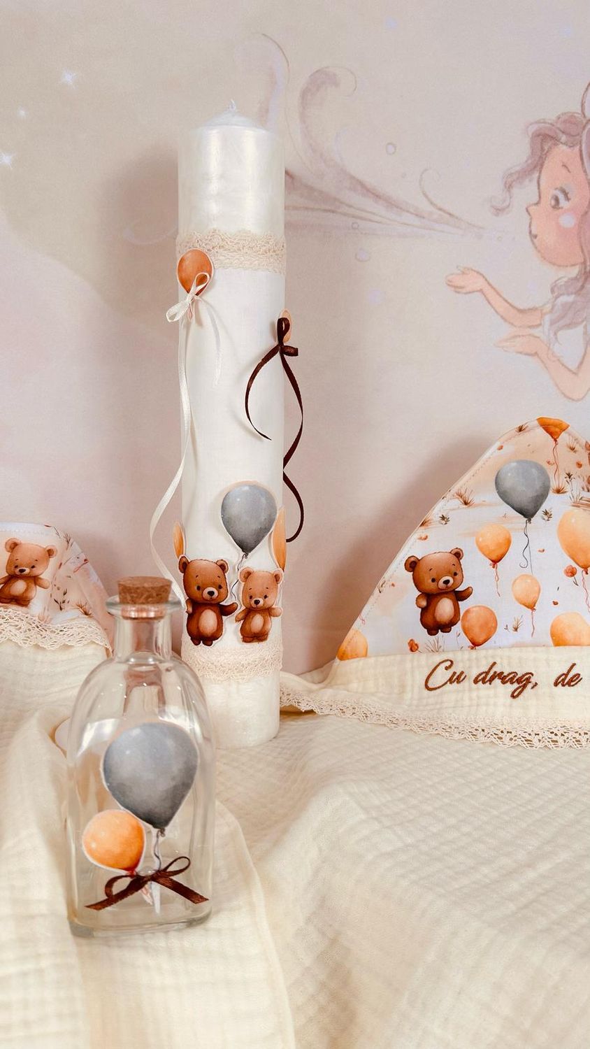 Trusou Botez Muselina Urs cu Baloane- Set Biserica