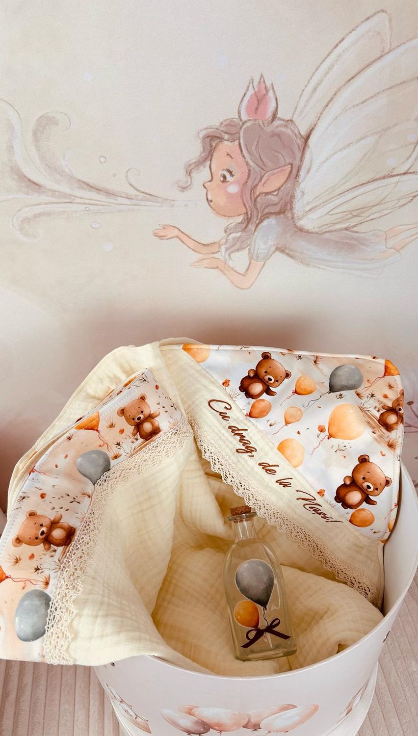 Trusou Botez Muselina Urs cu Baloane- Set Biserica
