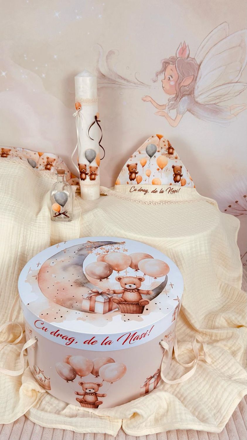 Trusou Botez Muselina Urs cu Baloane- Set Biserica